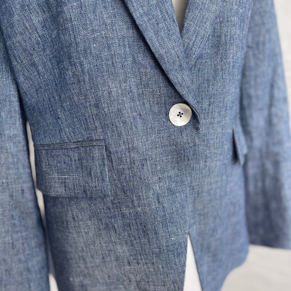 NWOT Veronica Beard Athens Blue Linen/Metallic Thread Dickey Jacket sz 10 - Picture 5 of 14